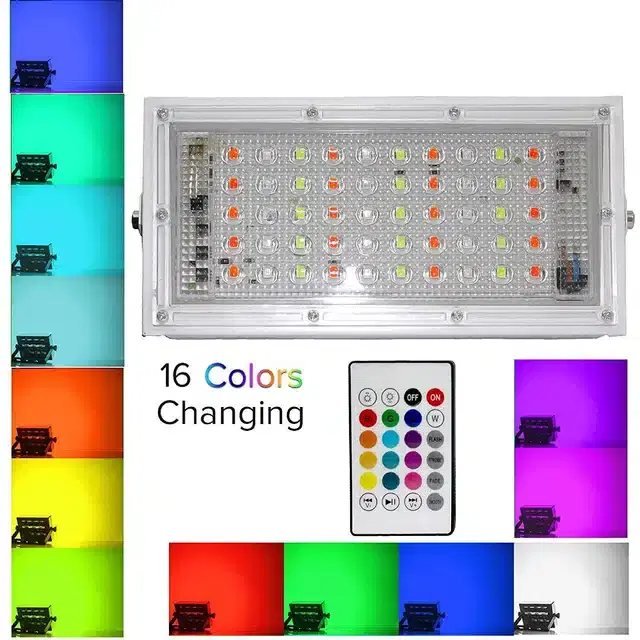 LED Flood Light with Remote, Multicolor, 50 W