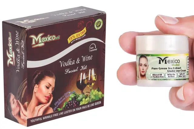 Maxico Herbs Vodka & Wine Facial Kit with Green Tea Under Eye Cream, Pack of 2