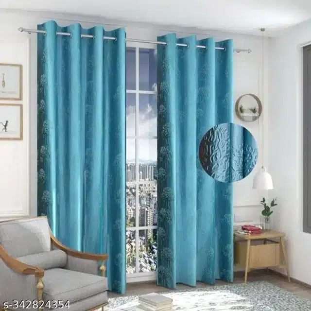 Polyester Curtain for Door, Teal, 7 Feet