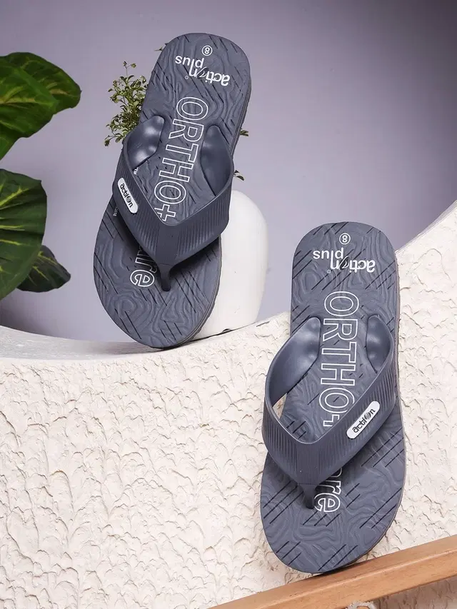 action Casual Slippers for Men (Grey, 6)