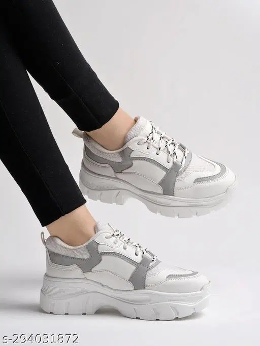 Solid Synthetic Slip-on Sneakers for Women (Grey, IND-4)