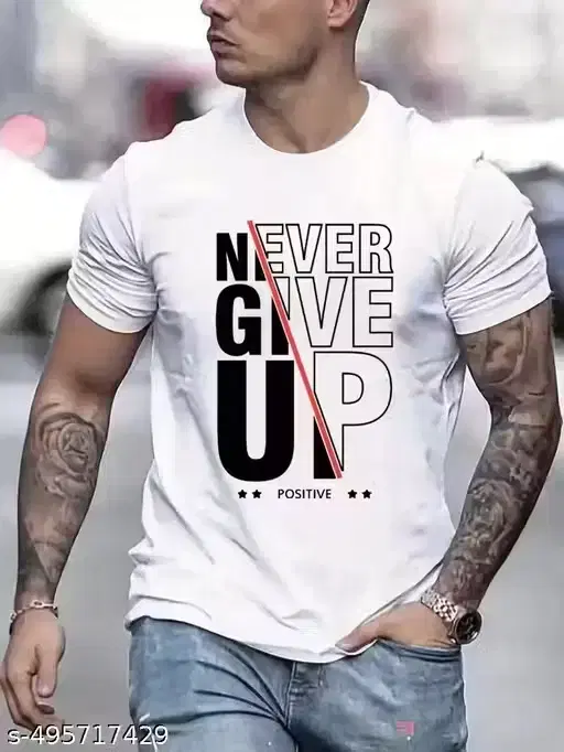 Chest Print Polycotton T-Shirts for Men, White (M)