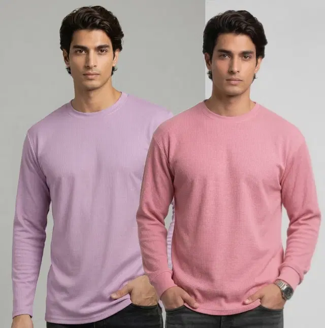Polyester T-shirt for Men, Lavender & Onion, Pack of 2 (M)