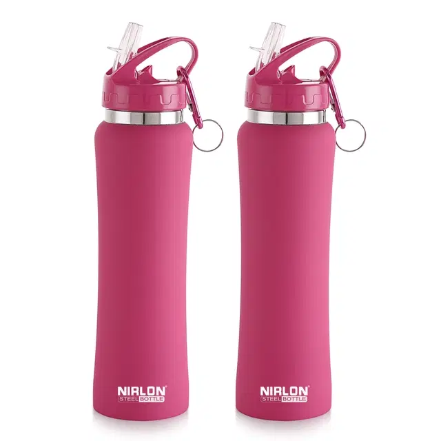 Nirlon Stainless Steel Sipper Water Bottle, Pink, 750 ml, Pack of 2