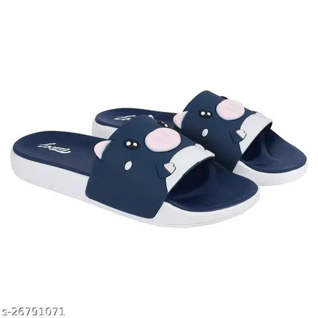 Sliders for Women (Navy Blue & White, 8)