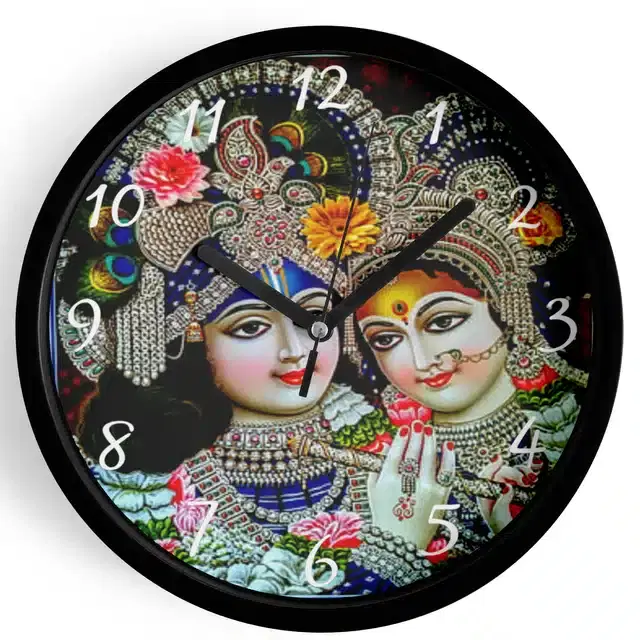 Analog Lord Krishna Wall Clock for Home, Black, 7 Inches