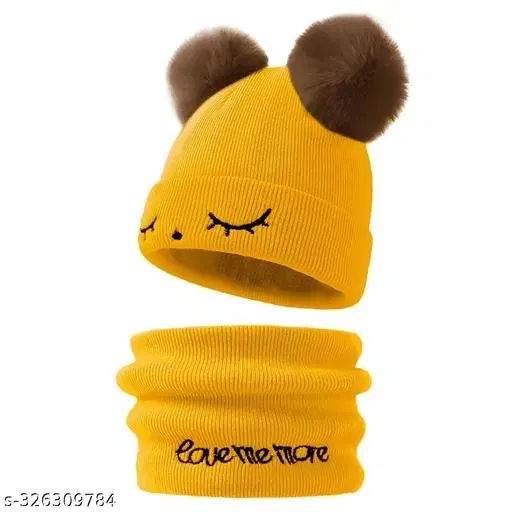 Woolen Cap with Neck Warmer for Kids, Set of 1 (Multicolor)