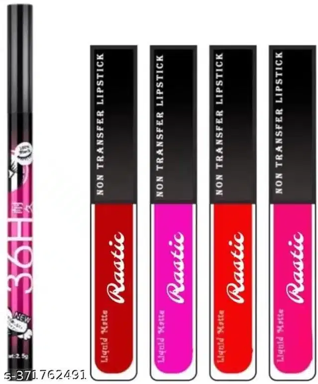 36H Eyeliner with 4 Pcs Raatic Liquid Matte Mini Lipstick, Multicolor, Set of 2