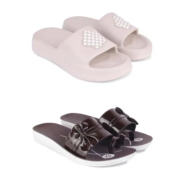 Combo of Sliders & Flats for Women, Set of 2 (Multicolor, 6)