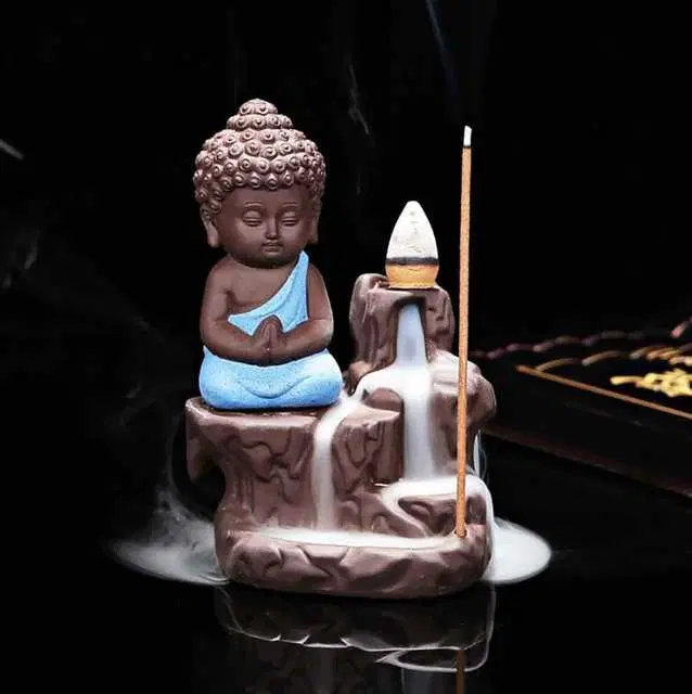 Polyresin Budha Figurine Cone Incense Holder Decorative Showpiece, Blue, Hv-02