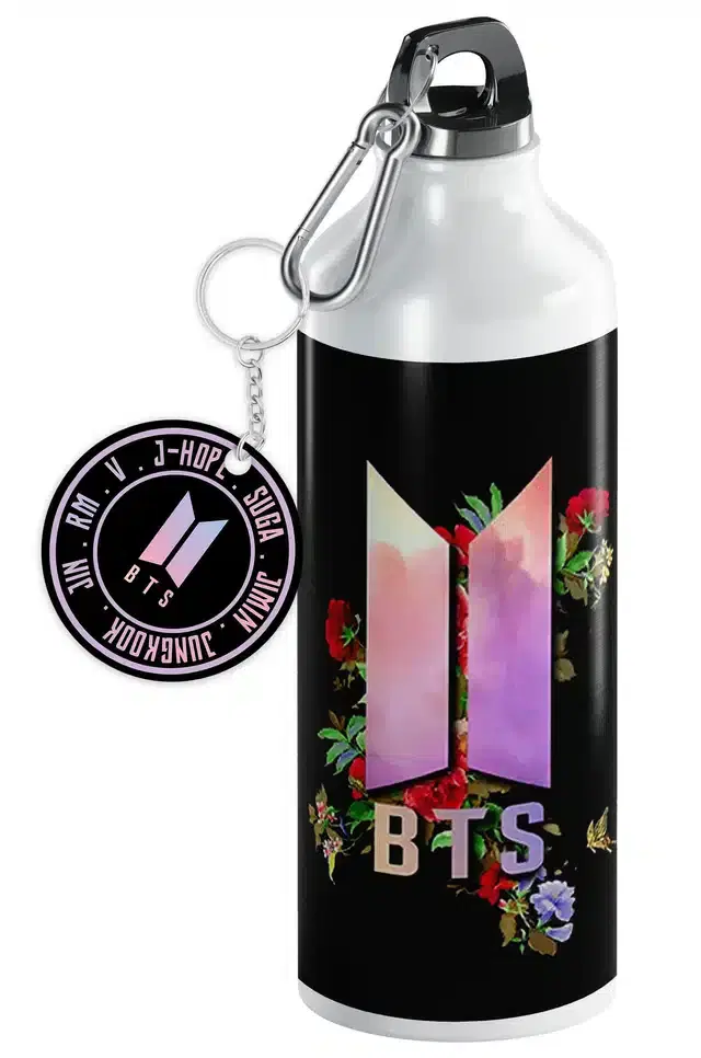BTS Army Logo Aluminium Printed Sipper Bottle with Keychain, Pack of 2, Multicolor, 750 ml, Gt-123