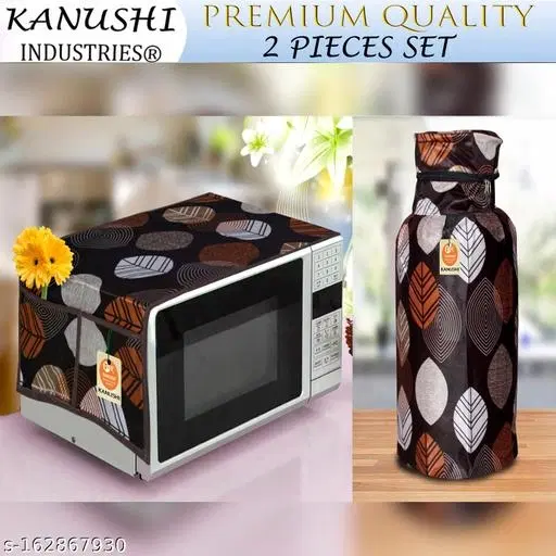 KANUSHI Industries® Microwave / Oven Top Cover With 4 Utility Pockets + 1 Pc LPG Cylinder Cover (MICRO+CYL-BROWN-LONG-LEVS)