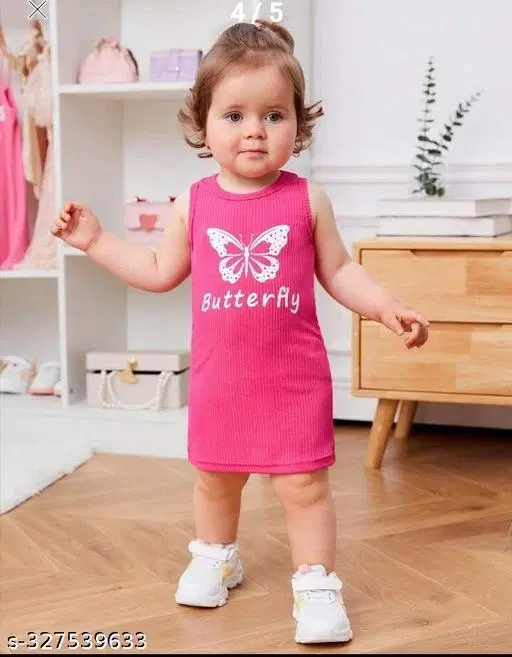 Casual Cotton Blend Dress for Girls (Pink, 4-5 Years)