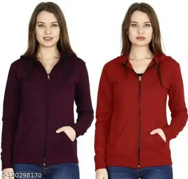 Wool Solid Full Sleeves Jacket for Girls, Pack of 2 (Purple & Maroon, 11-12 Years)