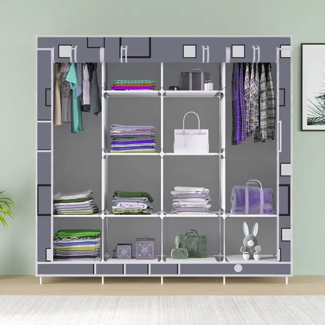 Plastic Printed Collapsible Wardrobe, Grey