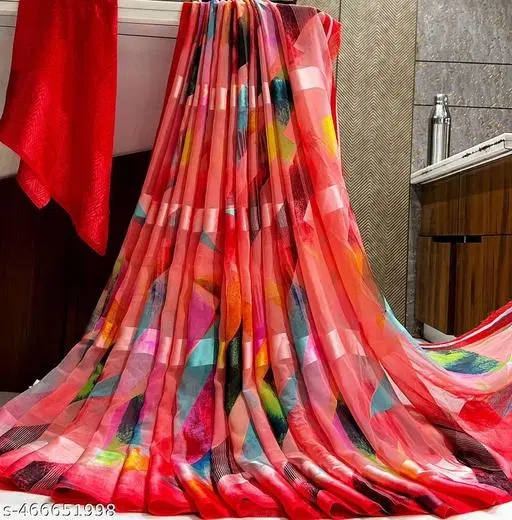 Georgette Printed Saree for Women, Pink (6.3 M)