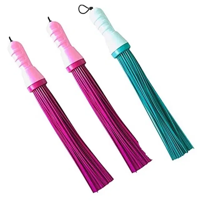 Plastic Brooms Bathroom & Home Floor Cleaning, Multicolor, Pack of 3