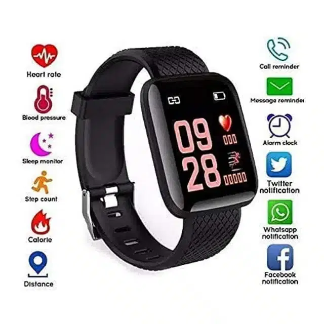 ID116 Plus Bluetooth Fitness Smart Watch, Black