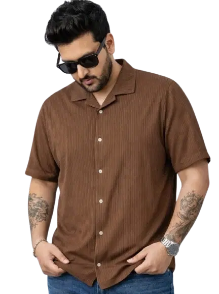 Cotton Blend Solid Shirt for Men, Brown (3XL)