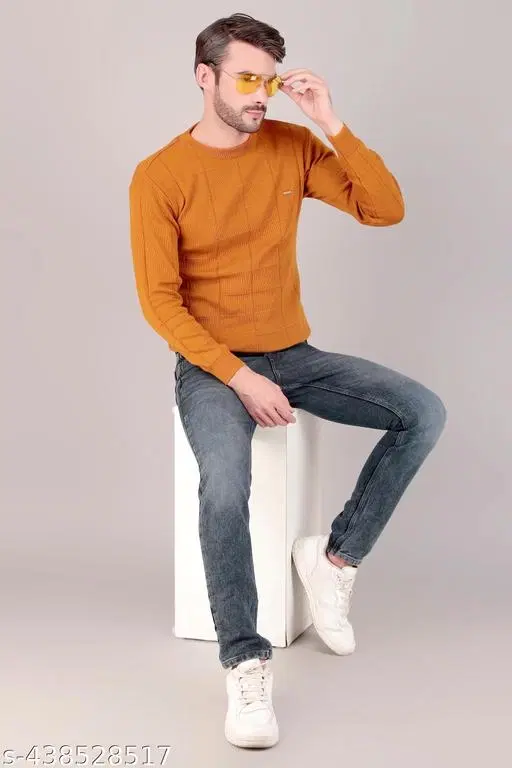 Full Sleeves Sweater for Men (Mustard, M)