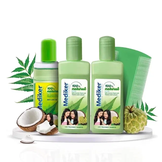 Mediker Anti Lice Combo, Anti lice Shampoo 50 ml (pack of 2) + Anti lice Oil 50 ml + Lice Comb,