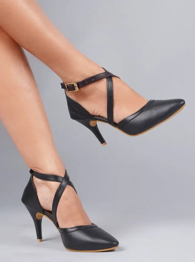 JM Looks Stylish Heels for Women (Black, 7)