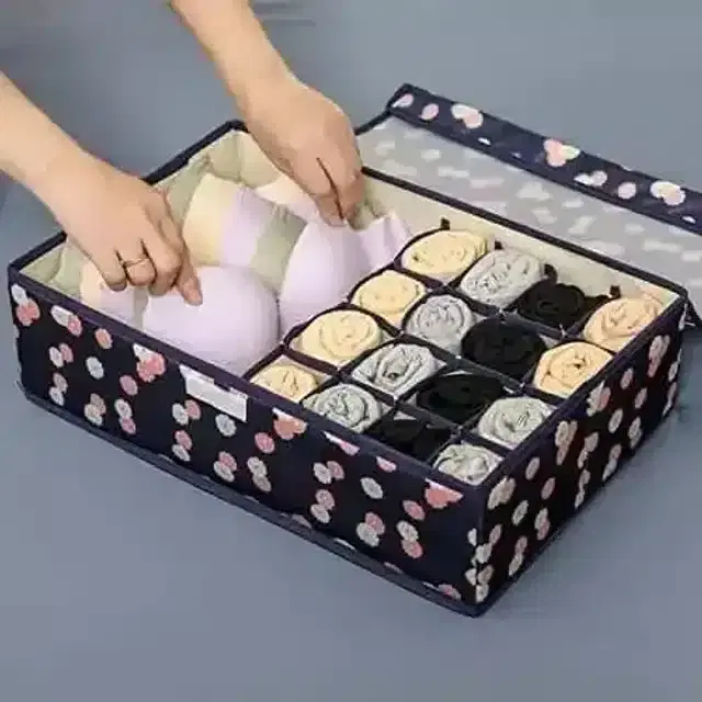 K Kudos Foldable Fabric17 Grid Underwear Bra and Socks Storage Box With Lid Clothing Organizer