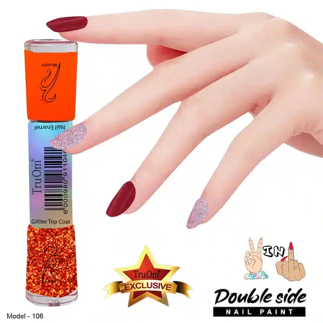 2 in 1 Glitter with Nail Polish, Neon Orange