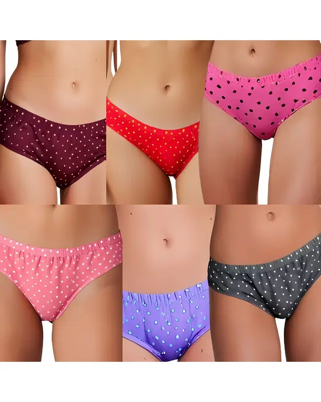 Cotton Printed Briefs for Women, Pack of 6 (Multicolor, M)