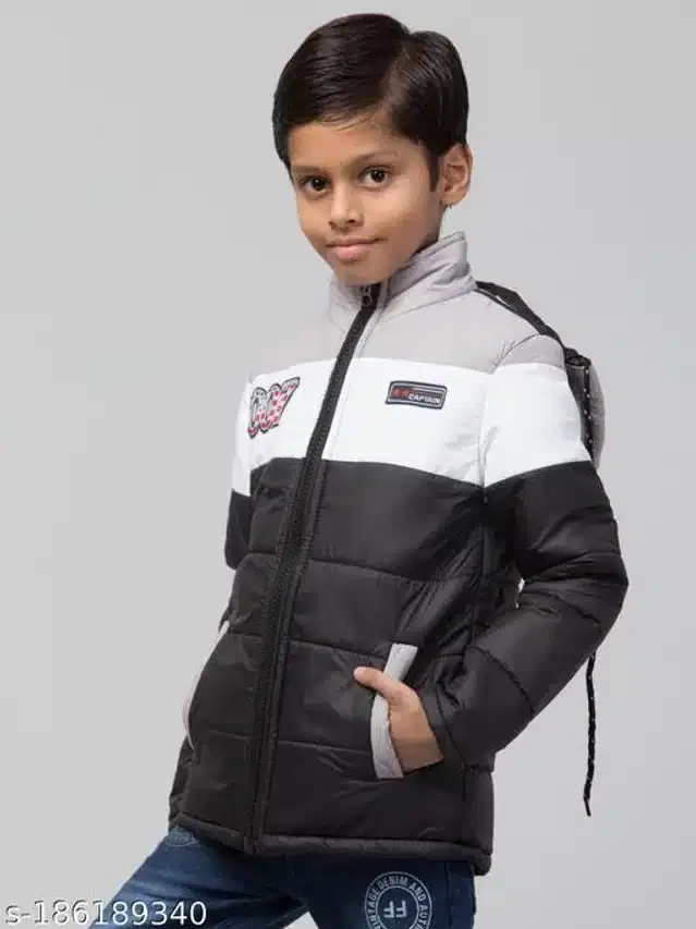 Polyester Jacket for Boys (Black & White, 6-7 Years)