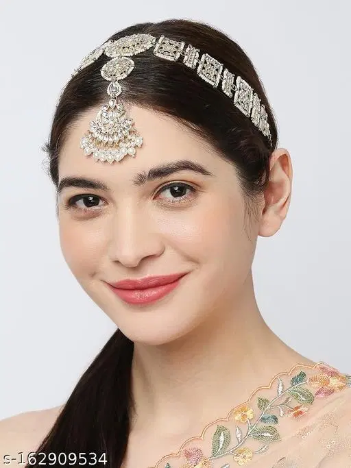 Bridal Sheeshpatti for Women (White, Free Size)