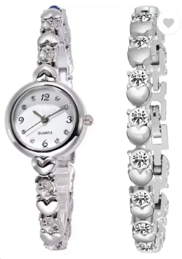 Metal Strap Analog Watch with Bracelet for Women & Girls, Set of 2 (Multicolor)