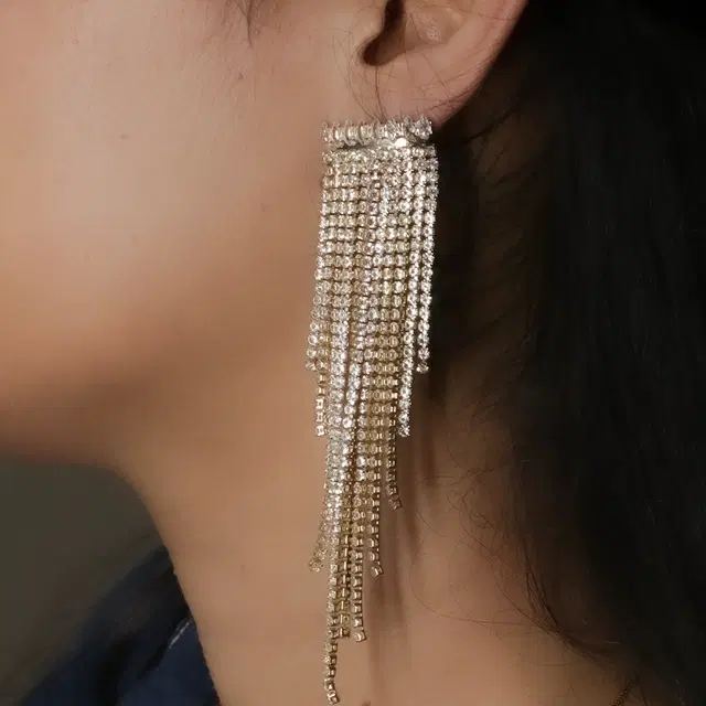 Diamond Chain Drop Earrings for Women, Silver, Set of 1