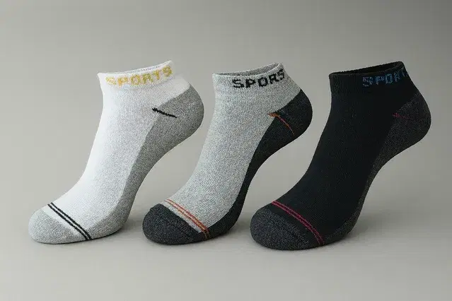 Cotton Spandex Ankle Length Socks for Men, Multicolor, Pack of 3