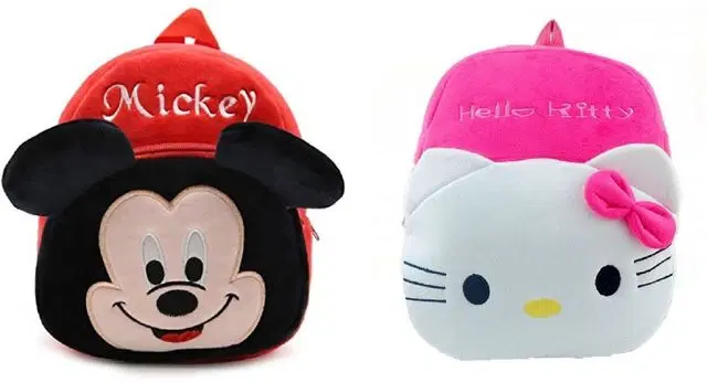 Heaven Decor Mickey And Hellokitty Combo Soft Velvet Kids School Bag Nursury Class To 5,  14 Inch  , A058