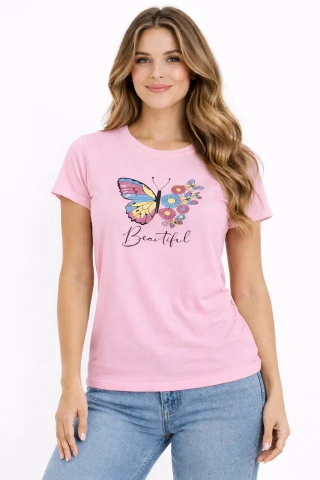 Cotton Blend Printed T-shirt for Men, Pink (S)