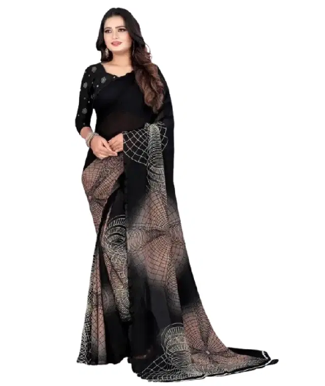 Georgette Printed Saree for Women, Blue