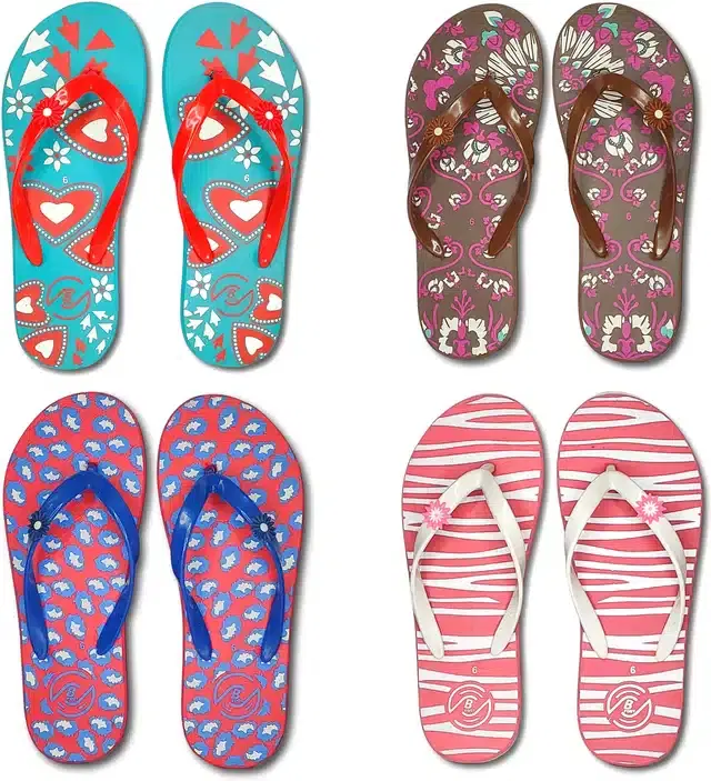 Flip Flops for Women, Pack of 4 (Multicolor, 8)