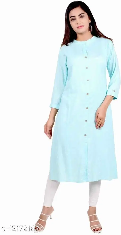 Rayon Kurta & Payjama Set For Women, Aqua (S)