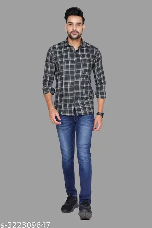 Cotton Blend Checked Shirt for Men, Black (XL) Pack of 1