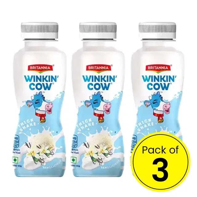 Britannia Winkin Cow Vanillicious Thick Milk Shake 3X180 ml (Pack Of 3) (Pet Bottle)
