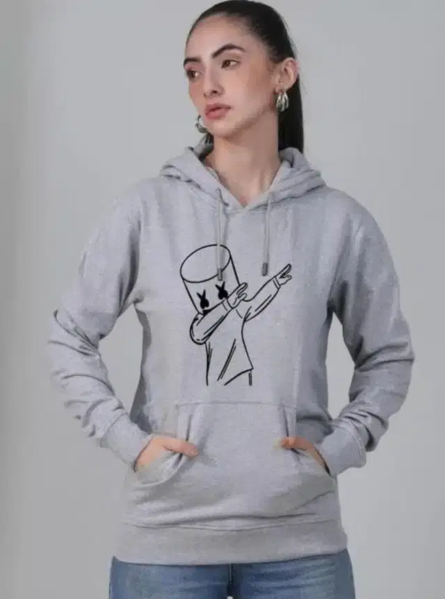 Full Sleeves Printed Hoodie for Women (Grey, M)