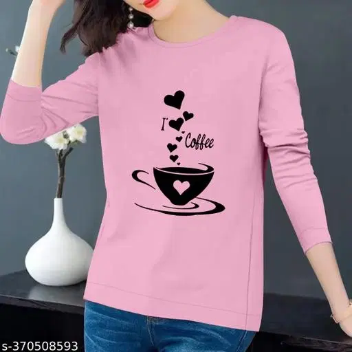 Cotton Printed Sweatshirt for Women (Pink, S)