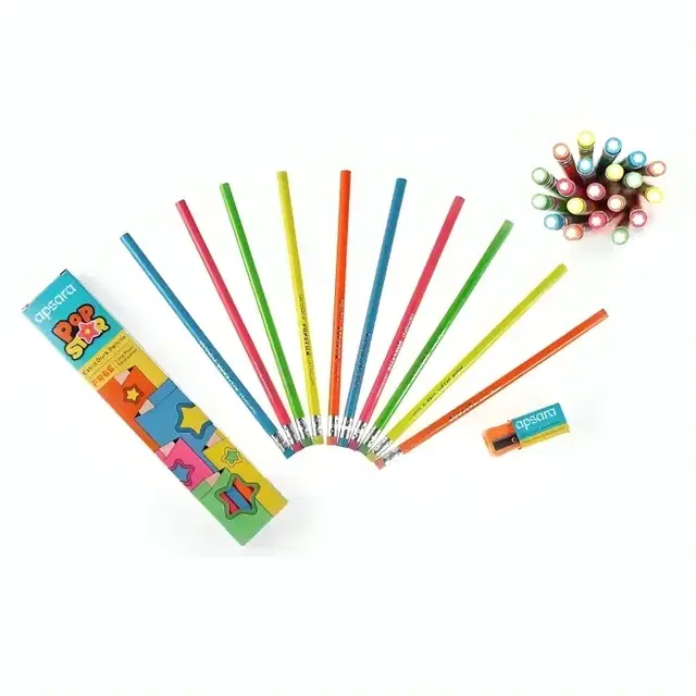 APSARA Pop Star Extra Dark Pencils 10pc Pack  with Free Sharpener (Pack of 1)