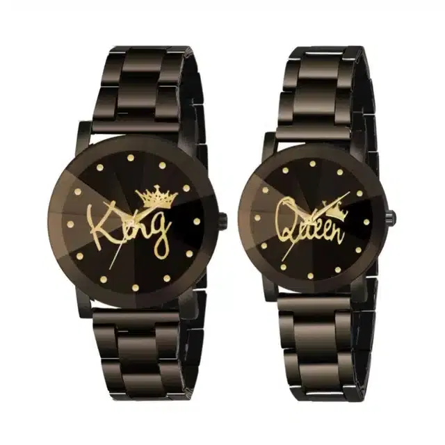 Couple Analog Watches, Pack of 2 (Black)