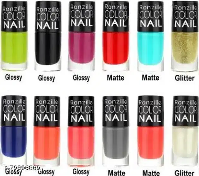 Ronzille Exclusive Nail Polish, Multicolor, Pack of 12
