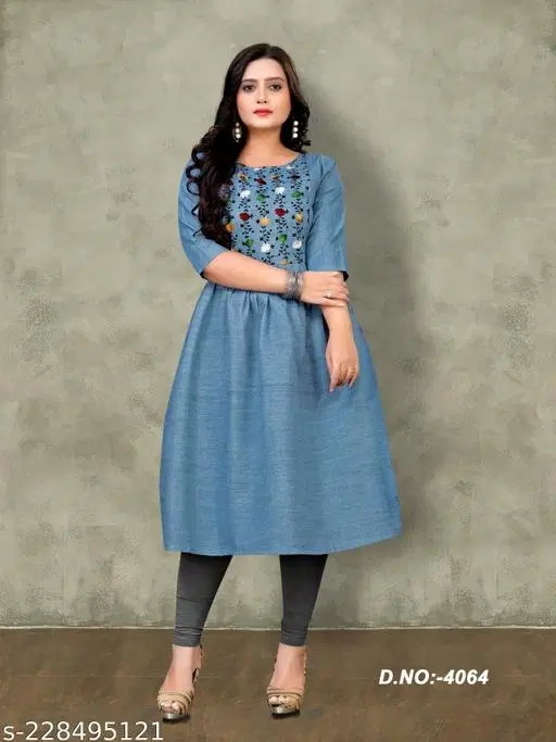 Ethnic Motif Embroidered Maternity Kurti Set (Blue, XXL)