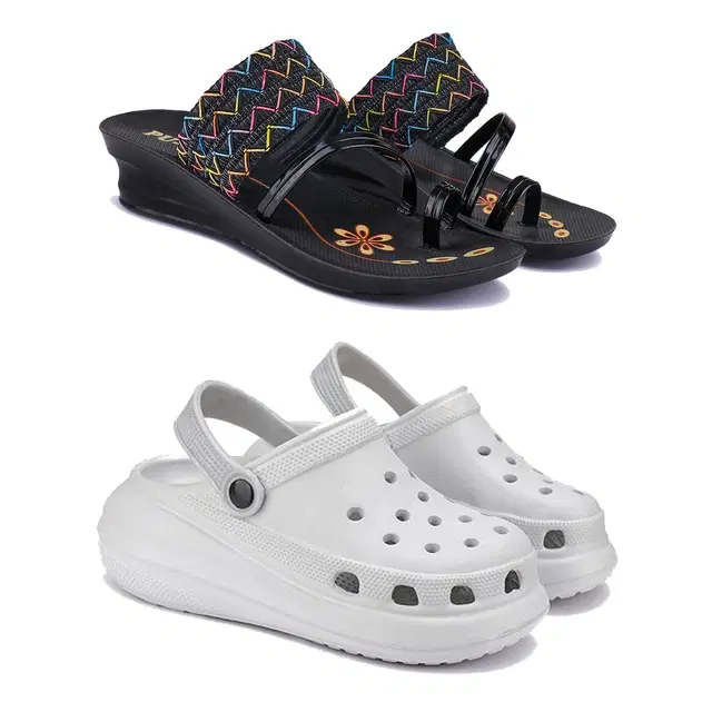 Combo of Sandals & Clogs for Women, Pack of 2 (Black & Grey, 7)