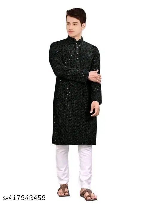 Rayon Embroidered Kurta Set for Men (S)