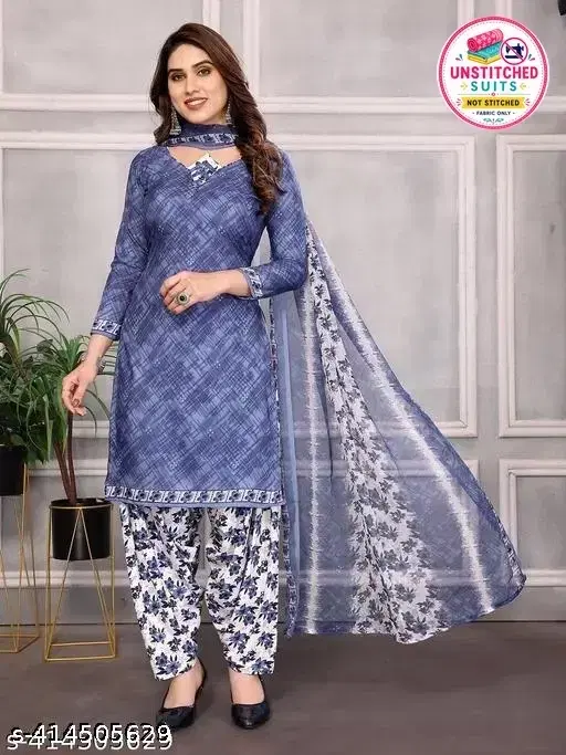 Crepe Printed Unstitched Suit with Dupatta for Women, Blue
